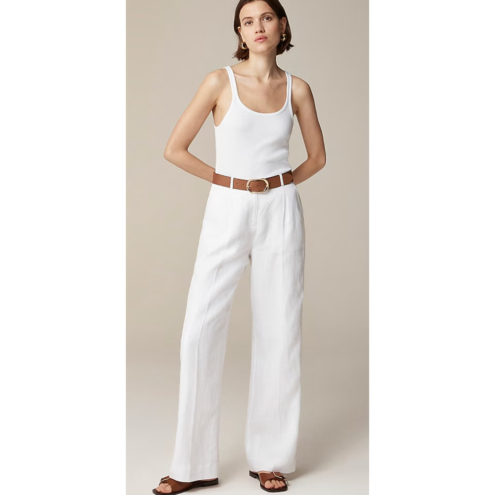 J Crew Wide Leg Linen Essential Pants 4 4T Tall White NWT Trousers BX983 J.Crew
